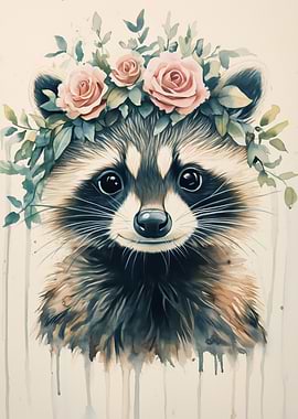 Raccoon with Flower Crown