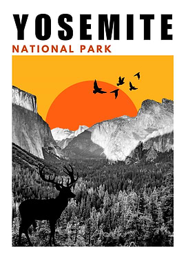 Yosemite National Park Mid Century Modern Collage Poster