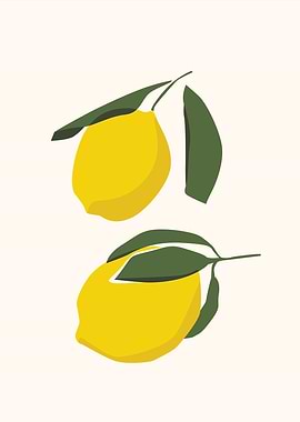 Two Lemons with Leaves