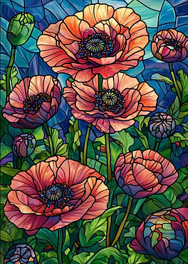Stained Glass Poppies Flower