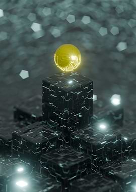 Abstract 3D Sphere on Cubes with Sci fi Pattern