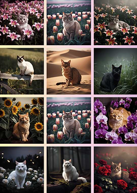 Cats in fields Collage
