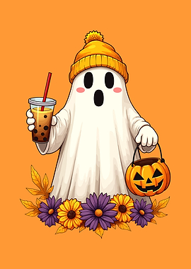 Cute Ghost with Boba Tea