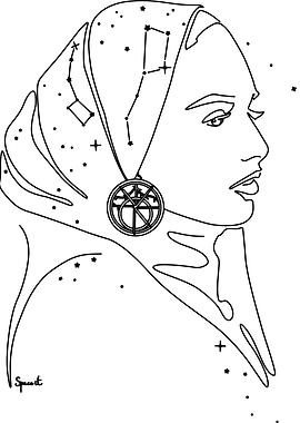 Astrolabe Line Art Woman with Constellation