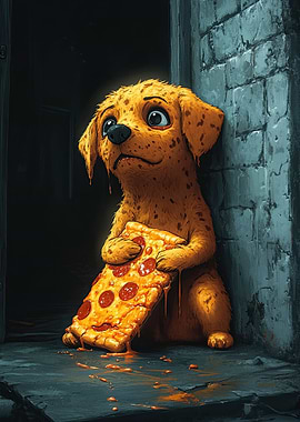 Sad Puppy with Pizza
