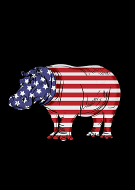 Hippo Lover USA Flag 4th Of July Hippopotamus