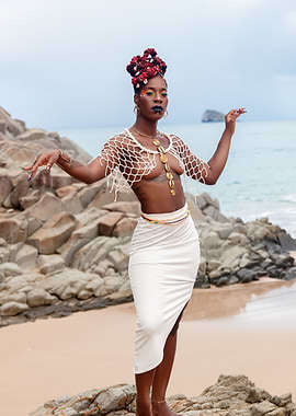 Woman in White Dress on Beach
