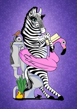 Artistic Zebra Reading on Toilet