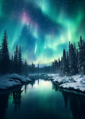 Aurora Borealis over River