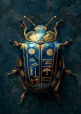Scarab Beetle with Hieroglyphs