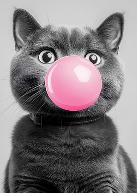 Cat Blowing Bubble Gum