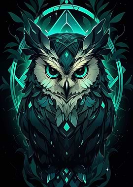Green Owl with Geometric Pattern