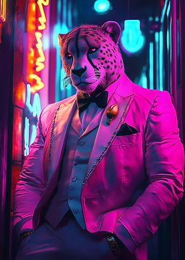 Cheetah in Suit, Neon Lights