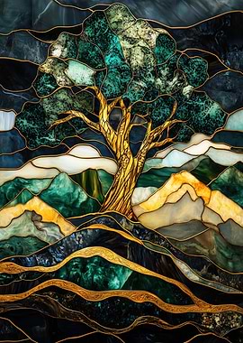 Stained Glass Tree Landscape