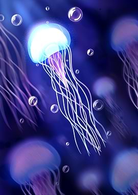 Glowing Jellyfish Underwater