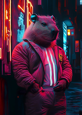 Capybara in Neon City