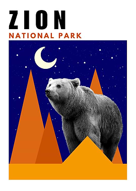 Zion National Park Mid Century Modern Collage Poster