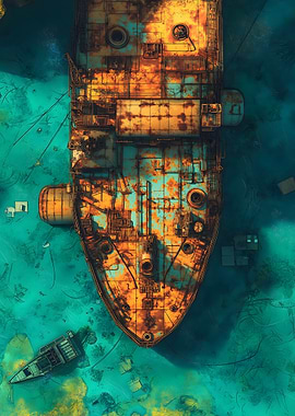 Rusty Shipwreck Aerial View