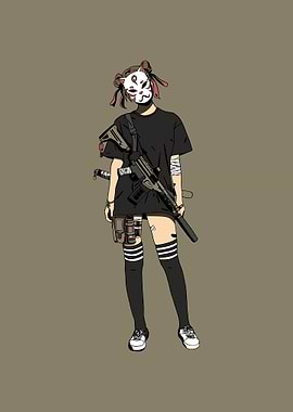 Anime Girl with Gun and Mask