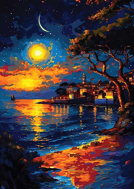 Sunset over Coastal Town