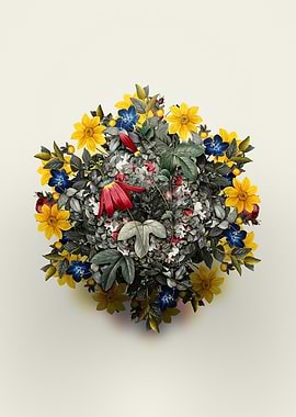 Floral Red Passion Wreath Bouquet Illustration