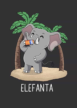 Cute Elephant Drinking Orange Juice