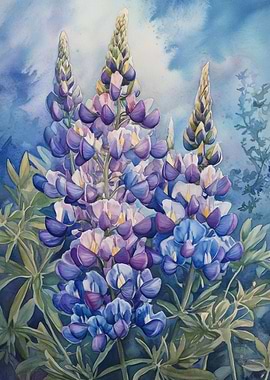 Watercolor Lupine Flowers