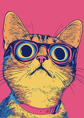 Cool Cat in Glasses Pop Art Style