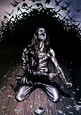 Man Screaming with Birds