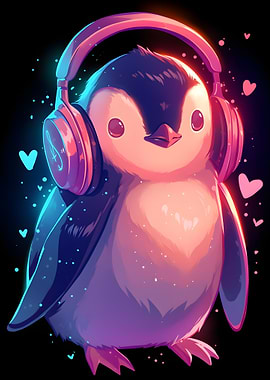 Cute Penguin with Headphones