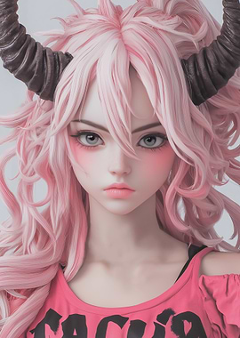 Pink-Haired Anime Girl with Horns