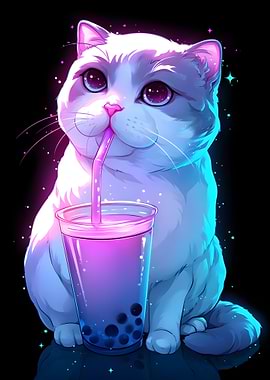 Cat Drinking Boba Tea