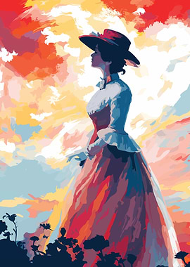Woman in Red Hat Sunset
