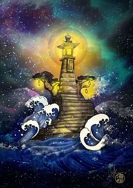 Japanese Lighthouse on a Cliff