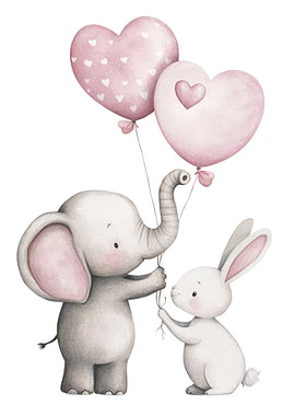 Elephant and Bunny with Balloons