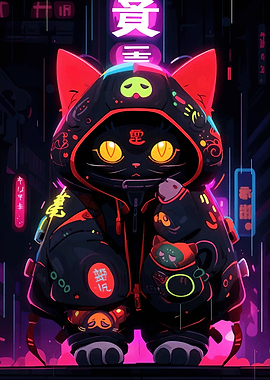 Cyberpunk Cat in Neon City