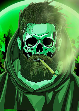 Green Skull Man smoking a spliff
