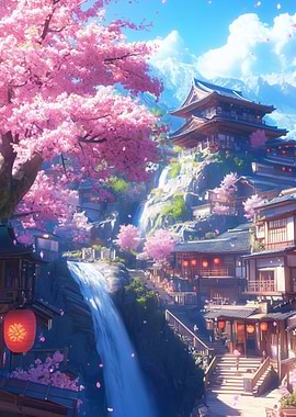 Japanese Village Waterfall
