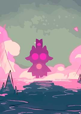 Pink Creature in a Dreamy Landscape