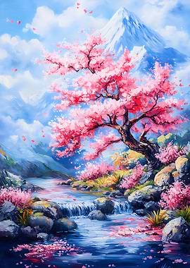 Cherry Blossom Mountain Stream