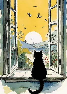 Black Cat Window View