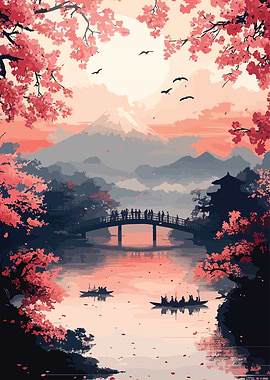 Japanese Cherry Blossom Landscape
