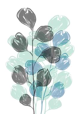 Watercolour Blue Branch