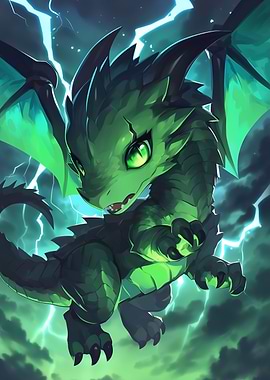 Green Dragon with Lightning