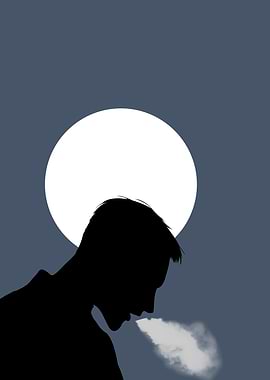 Exhaling: Silhouette of Man under the moon light