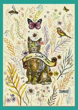 Cat in Floral Garden