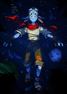 Blue-Skinned Character in Space