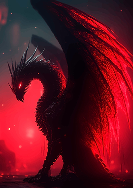 Black Dragon with Red Wings