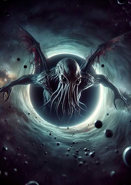 Cthulhu emerging from a Black Hole