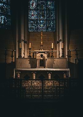 Church Altar with Stained Glass